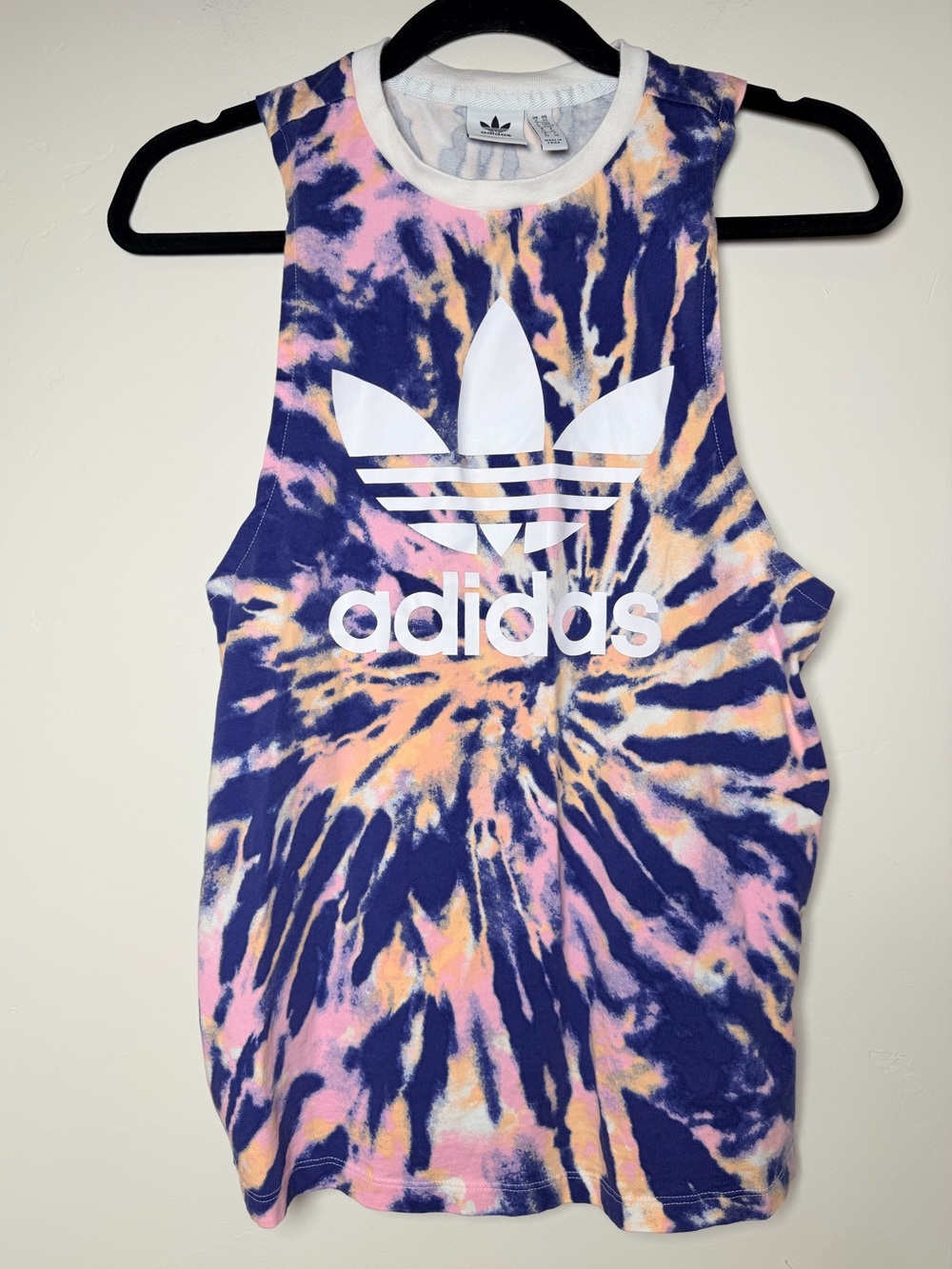Adidas Tie-Dye Trefoil Muscle Tank Purple Pink Peach white activewear sporty XS